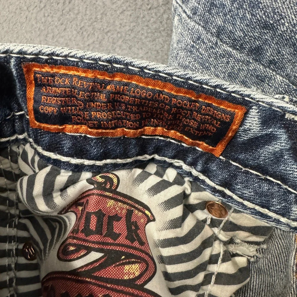 Rock Revival Jeans Womens 28 (29x25‎ ACTUAL) Jena Blue Distressed Embellished